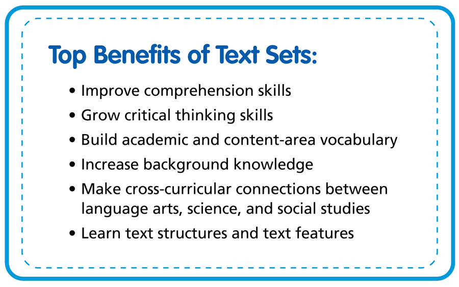 List of the top benefits of using text sets for elementary language arts instruction